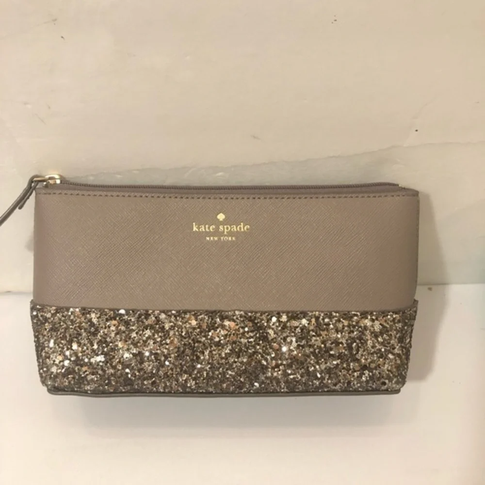 Kate spade gray glitter cosmetic pouch bag
